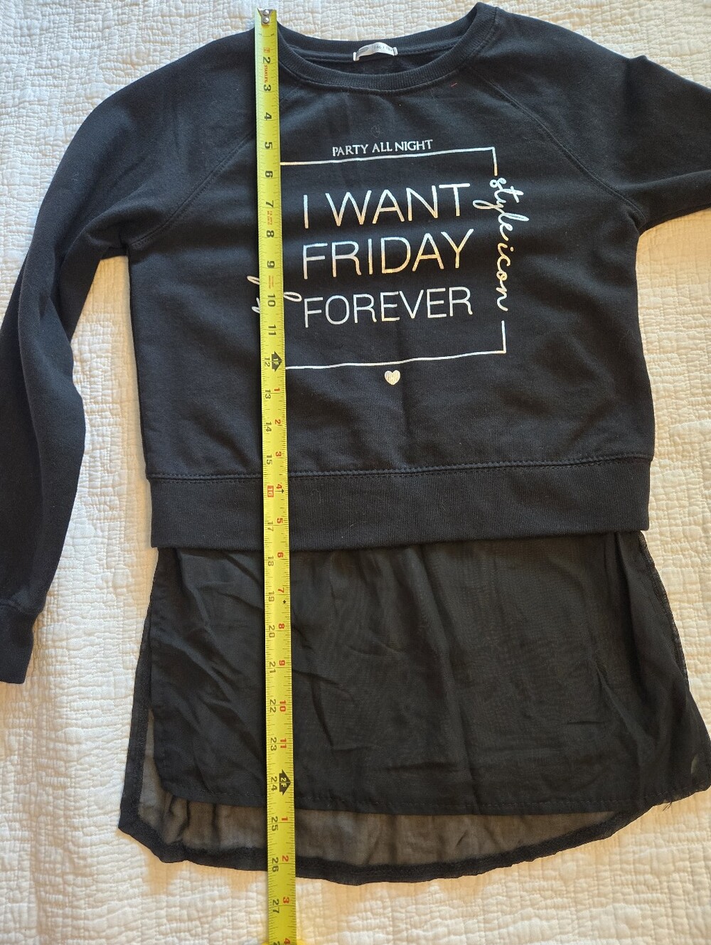 Pepco EU Brand, Girls' Black 'I Want Friday Forever Long Sleeve Top Size 146/152 - Picture 9 of 10